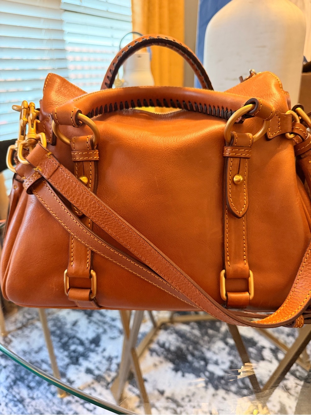 Dooney & Bourke Cognac Leather Shoulder Satchel